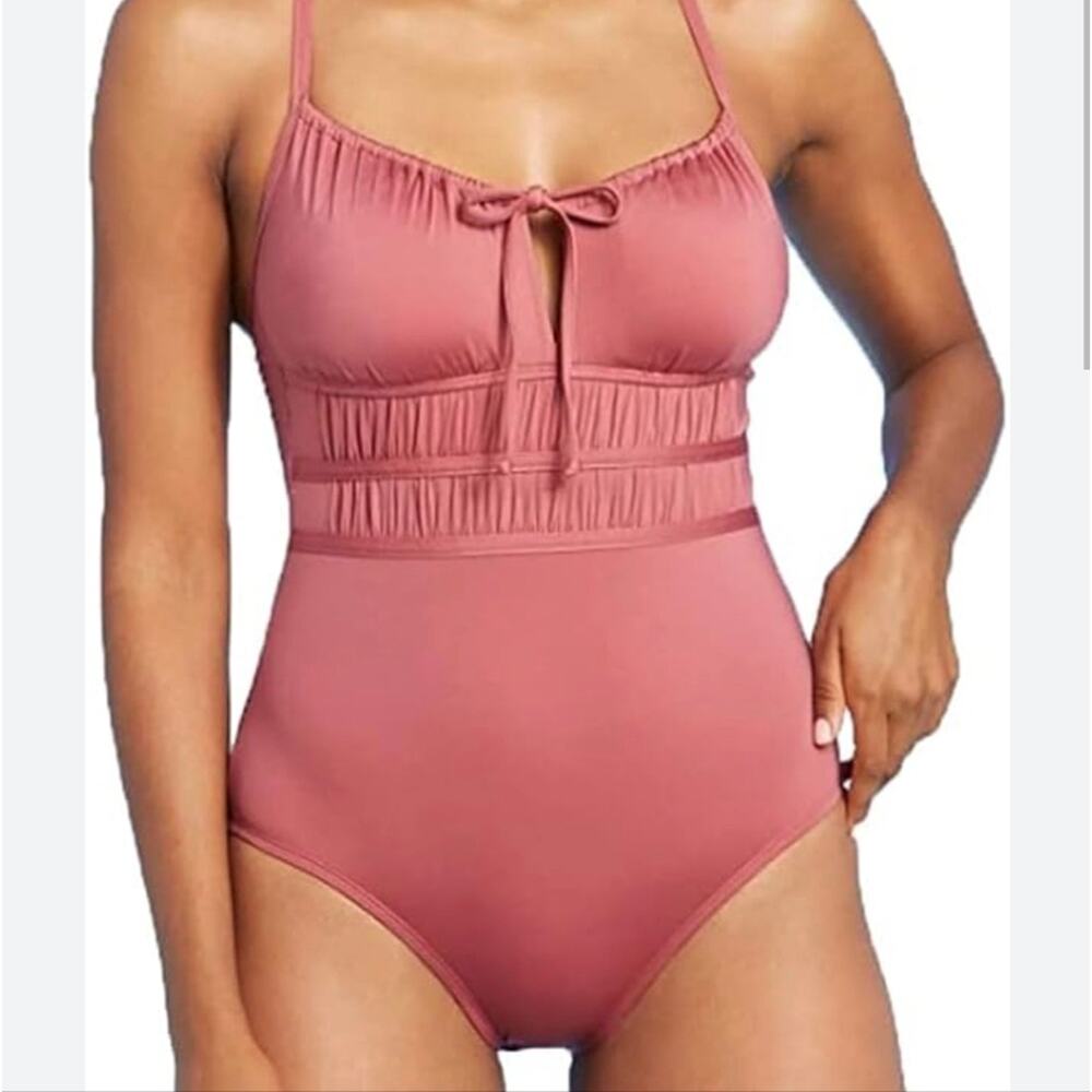Women's Kona Sol Gathered Large Dusty Pink Rose One Piece Swim Suit Bathing